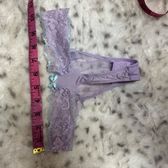 Victoria secret thong panties purple polka dot mesh light baby blue ribbon bow - Picture 6 of 8